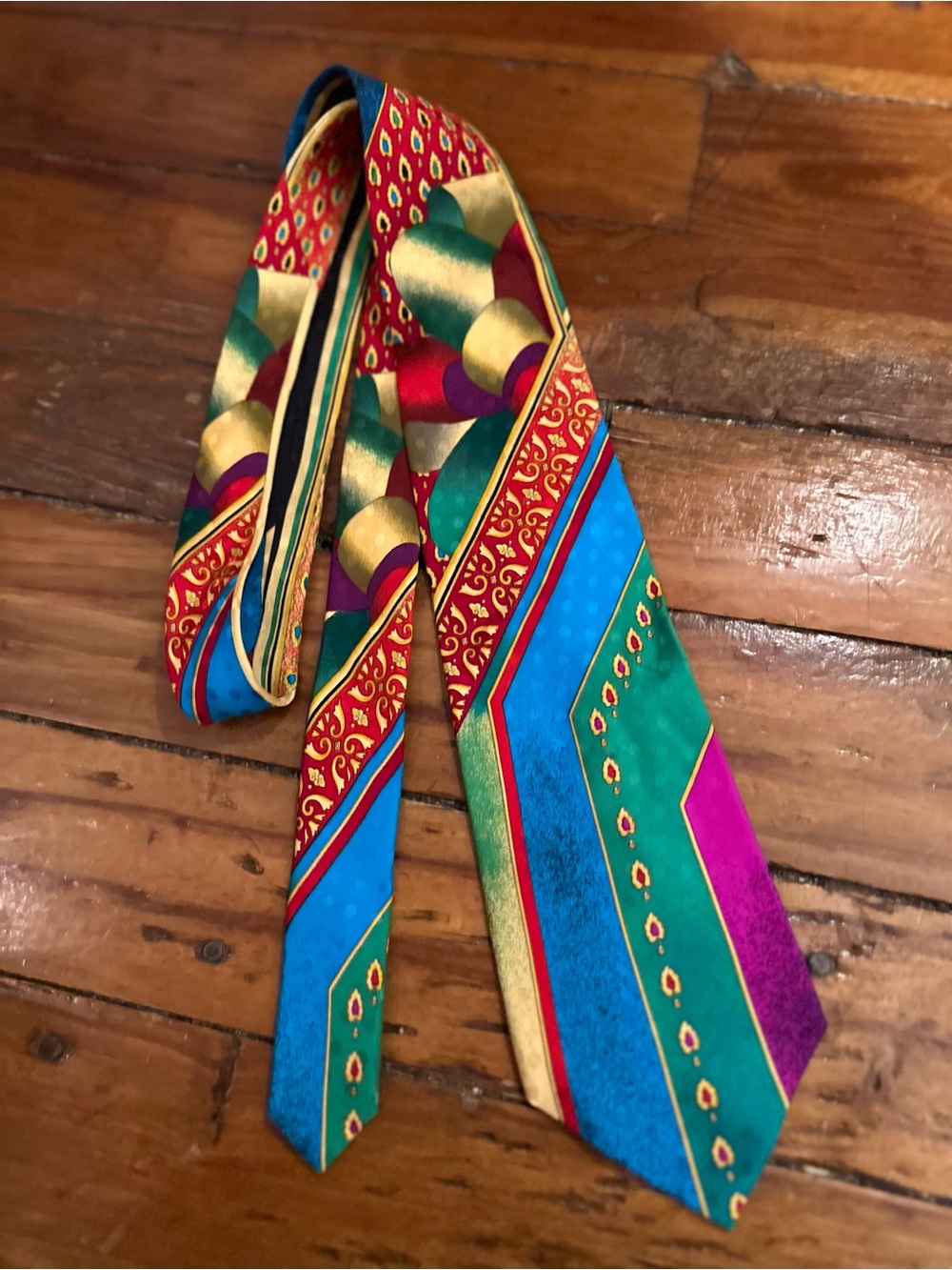 EUC VITALIANO PANCALDI Vibrant Multicolor Silk Tie with Gold Accents